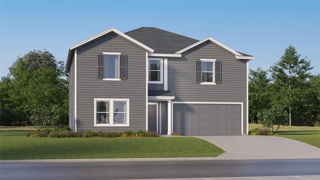 Front exterior of a new home in Firefly Pointe: Classic Collection, Hutto, TX, highlighting curb appeal (Image 25).