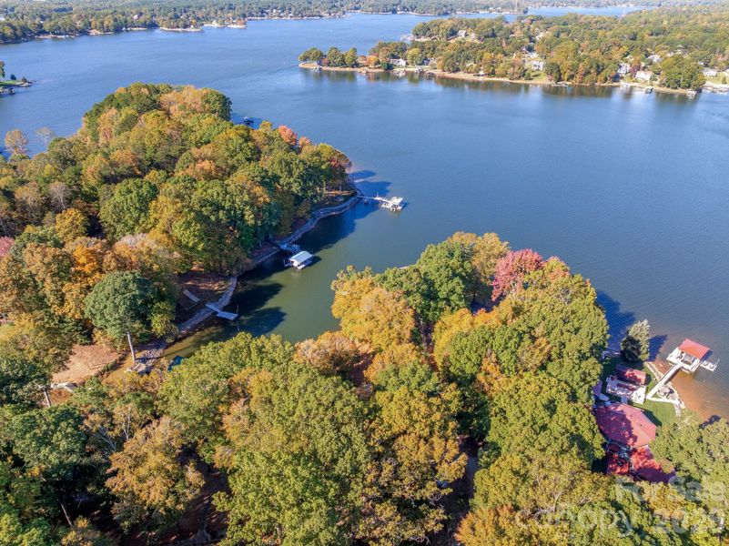 Aerial of the lake over the property