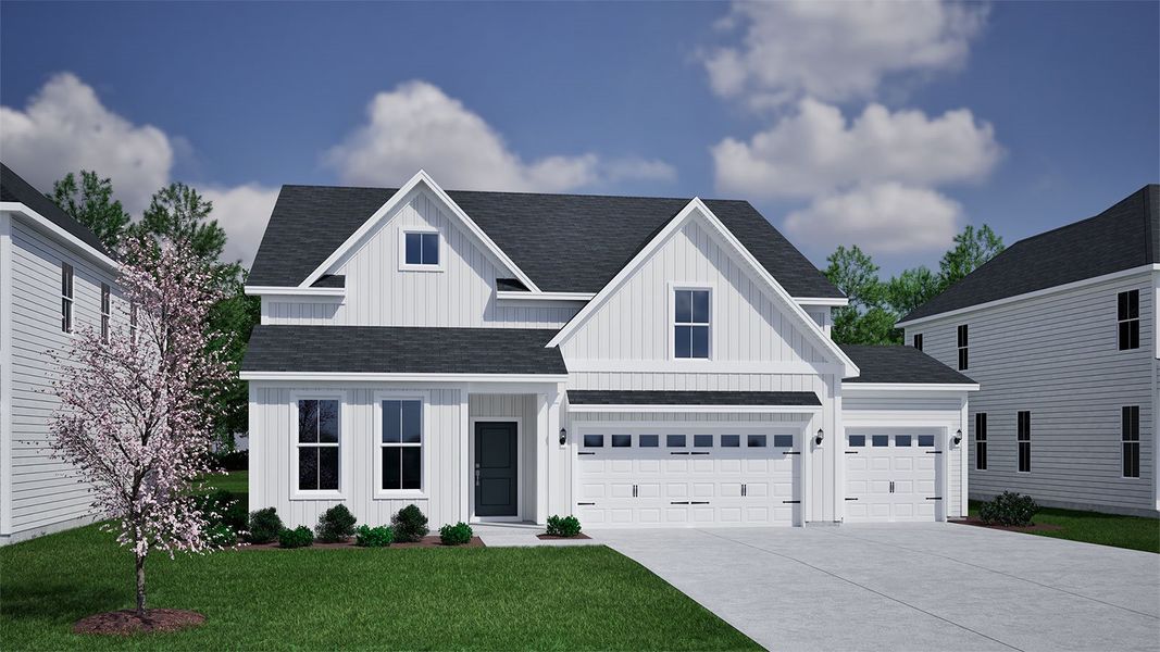 Representative exterior photo of a completed home built from the Davis - Vanguard Collection by Mungo Homes in Ovation at Sweetbrier, Durham, NC (Image 9).