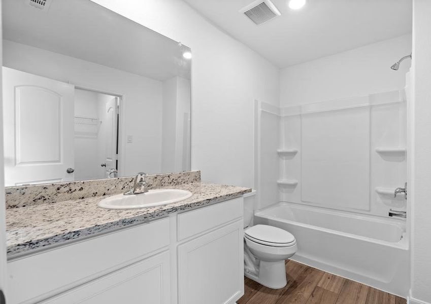 Guest bathroom with a dual shower and tub.