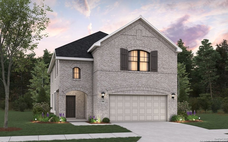 Front exterior of a new home in Saddle Creek Ranch, Cibolo, TX, highlighting curb appeal (Image 1). Front exterior of a new home in Saddle Creek Ranch, Cibolo, TX, highlighting curb appeal (Image 1).