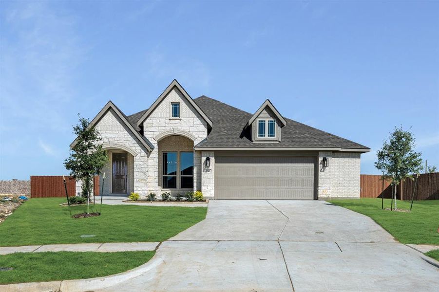 Front exterior of a new home in Hunters Ridge, Crowley, TX, highlighting curb appeal (Image 2). Front exterior of a new home in Hunters Ridge, Crowley, TX, highlighting curb appeal (Image 2).