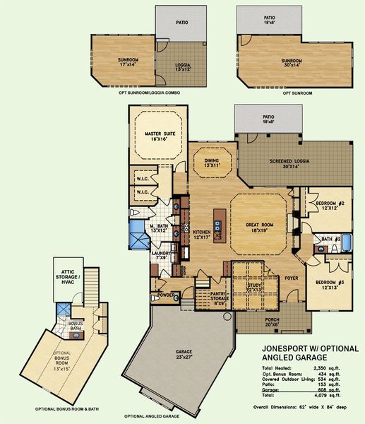 Jonesport, Floor Plan w/ Optional Angled Garage