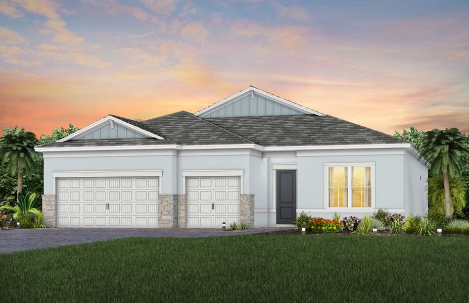 Front exterior of a new home in Highpointe, Stuart, FL, highlighting curb appeal (Image 20).