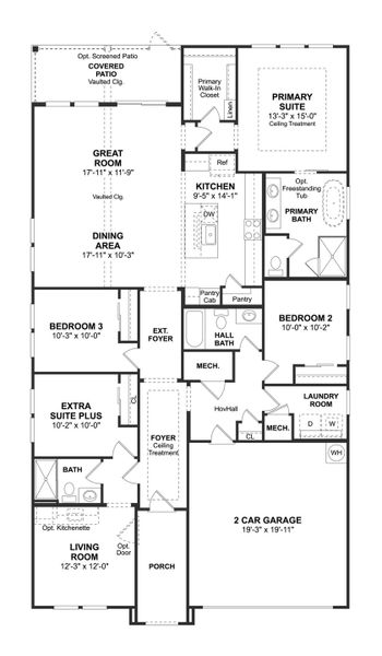 2D floor plan layout for the Pasadena ESP by K. Hovnanian® Homes in Oakwood at New Hampstead, Savannah, GA (Image 3).