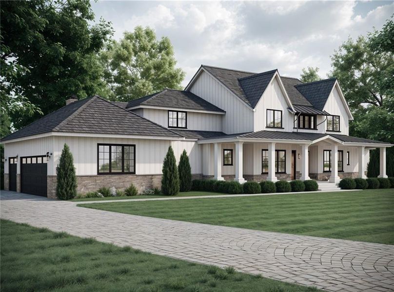 Front exterior of a new home in , Woodstock, GA, highlighting curb appeal (Image 1). Front exterior of a new home in , Woodstock, GA, highlighting curb appeal (Image 1).