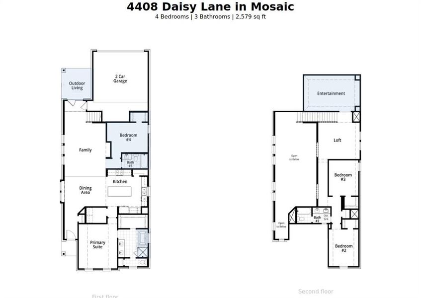 2D floor plan layout of this home in Mosaic, Prosper, TX (Image 2).