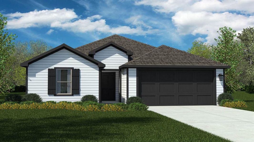 Front Elevation-D.R. Horton's Elgin floor plan elevation- W -All Home and community information, including pricing, included features, terms, availability and amenities, are subject to change at any time without notice or obligation. All Drawings, pictures, photographs, video, square footages, floor plans, elevations, features, colors and sizes are approximate for illustration purposes only and will vary from the homes as built.