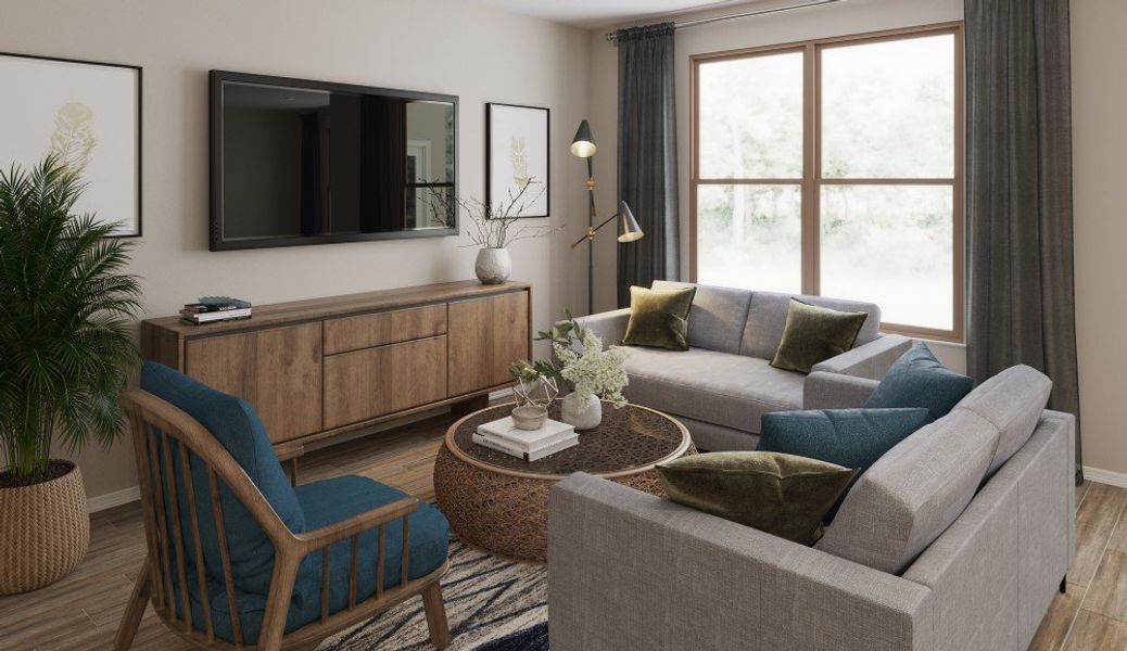 A living room with a couch and a table.