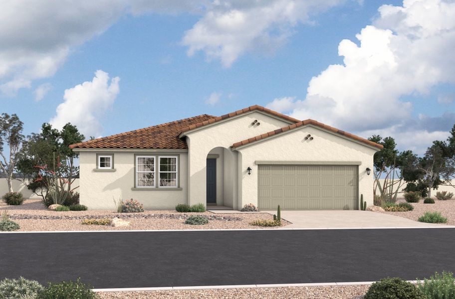 Representative exterior photo of a completed home built from the Crescent by Beazer Homes in Montana Vista - Highland, Buckeye, AZ (Image 8).