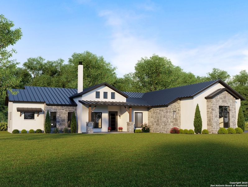 Front exterior of a new home in , New Braunfels, TX, highlighting curb appeal (Image 2). Front exterior of a new home in , New Braunfels, TX, highlighting curb appeal (Image 2).