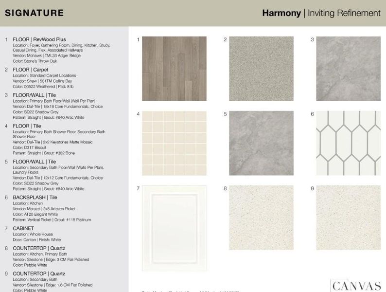 1586 Hubert Graham Way design selections. Home is currently under construction and selections are subject to change.