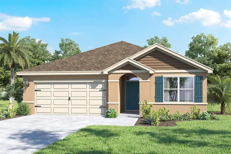 Front exterior of a new home in , Haines City, FL, highlighting curb appeal (Image 1). Front exterior of a new home in , Haines City, FL, highlighting curb appeal (Image 1).