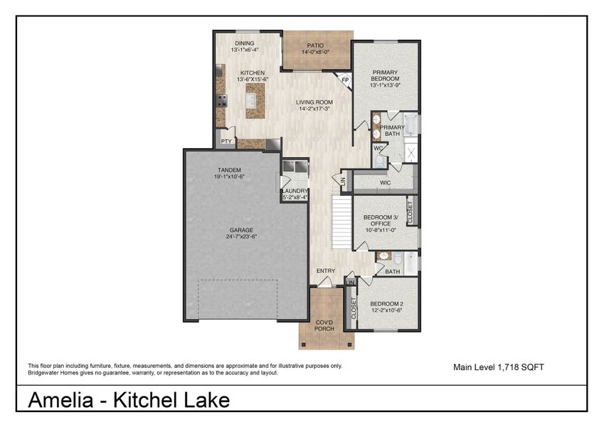2D floor plan layout for the Amelia by Bridgewater Homes in Kitchel Lake, Timnath, CO (Image 3).