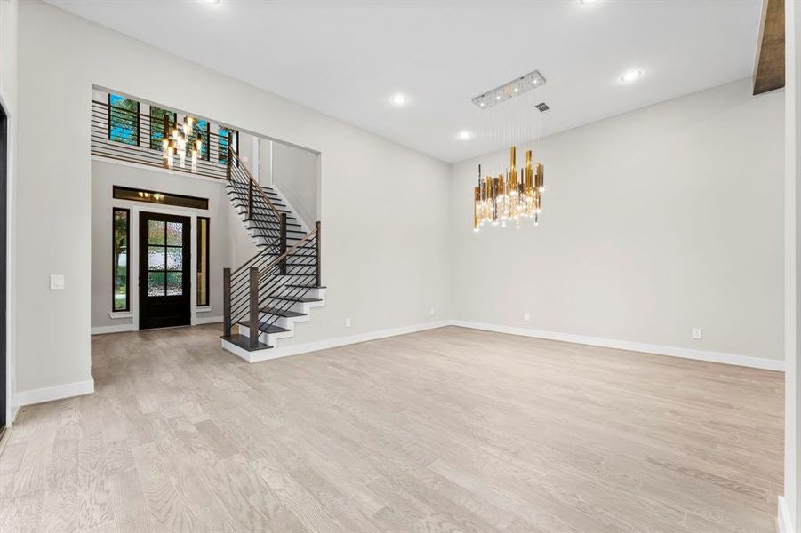 The dining room is set to become a stunning focal point within the open floor plan.