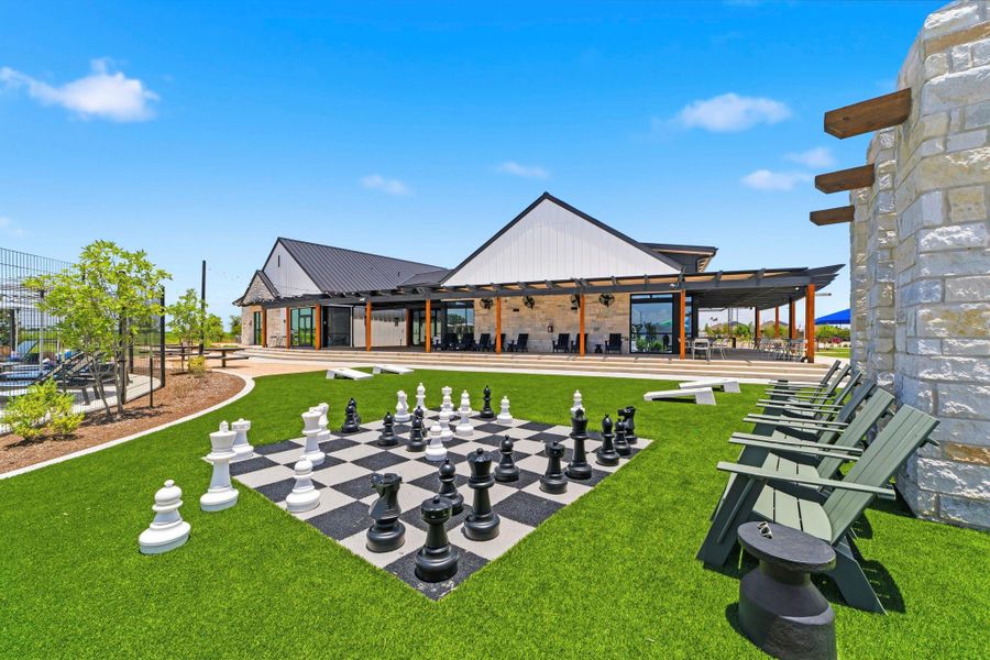 The Haven Amenity Center features outdoor games, lounge areas, and inviting spaces to gather with friends and neighbors.