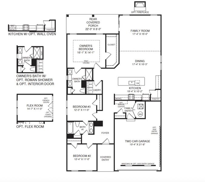2D floor plan layout for the Palladio by Ryan Homes in Emory Park Ranches, Five Forks, SC (Image 2).