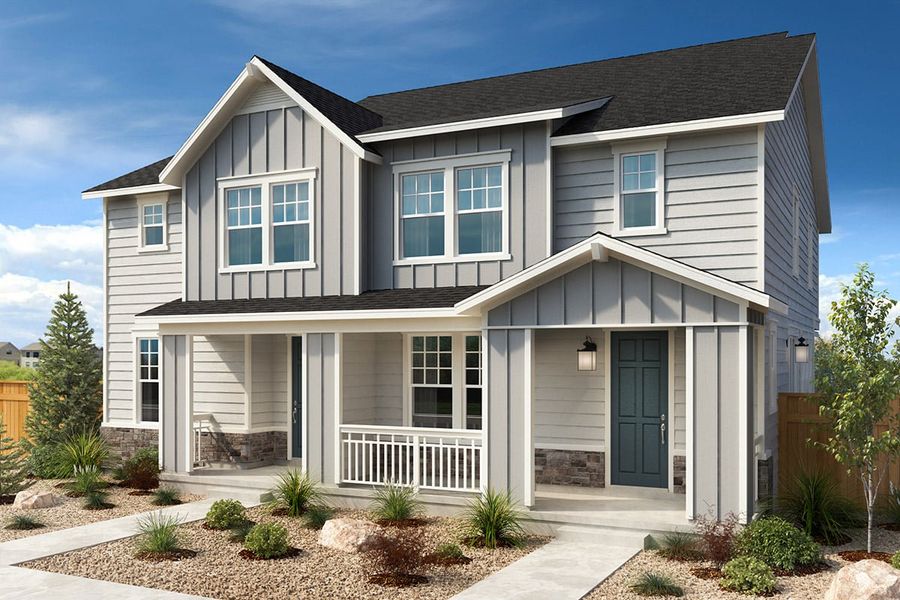Front exterior of a new home in Turnberry Villas, Commerce City, CO, highlighting curb appeal (Image 1). Front exterior of a new home in Turnberry Villas, Commerce City, CO, highlighting curb appeal (Image 1).