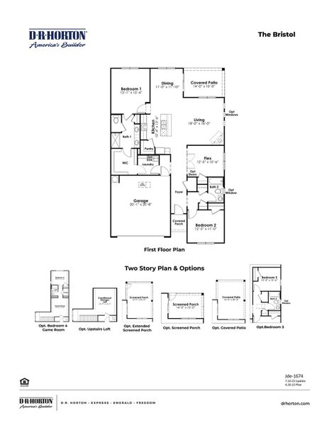 2D floor plan layout for the Bristol-Exp by D.R. Horton in Dove Crossing, Conway, SC (Image 3).