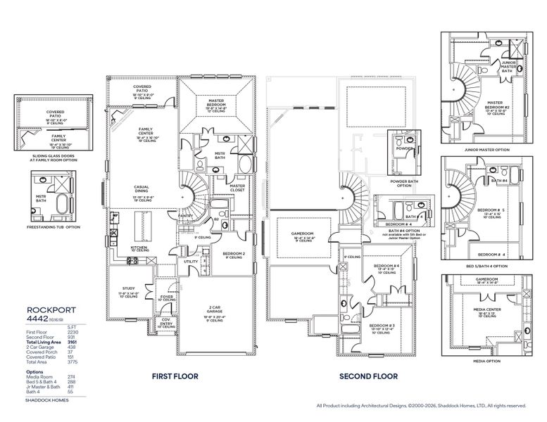2D floor plan layout for the Rockport - SH 4442 by Shaddock Homes in Solterra Texas, Mesquite, TX (Image 3).