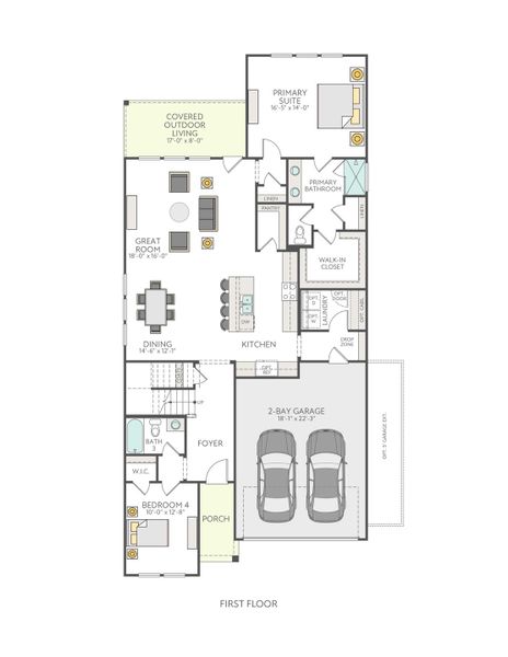 2D floor plan layout of this home in Arbor Collection at Heritage, Dripping Springs, TX (Image 2).