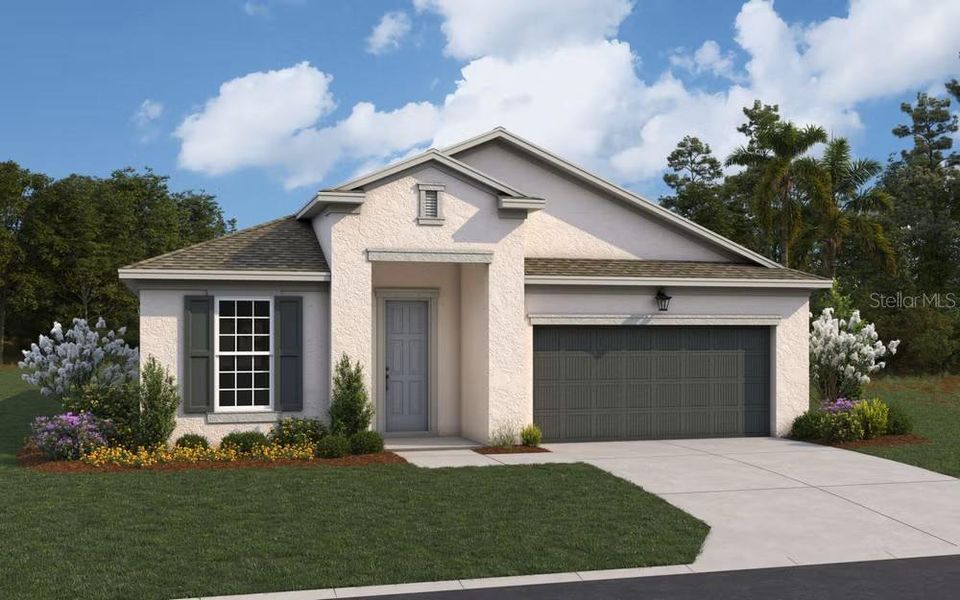 Front exterior of a new home in Creekside Run at Babcock Ranch, Punta Gorda, FL, highlighting curb appeal (Image 1). Front exterior of a new home in Creekside Run at Babcock Ranch, Punta Gorda, FL, highlighting curb appeal (Image 1).