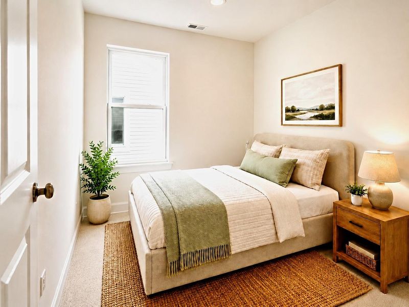 This second upstairs secondary bedroom offers a comfortable layout with natural light, a nice-sized closet, and room for a full bedroom furniture setup. The clean layout and efficient use of space add everyday functionality to the second floor. * Photo rendering shown as home is currently under construction | Final appearance may vary *