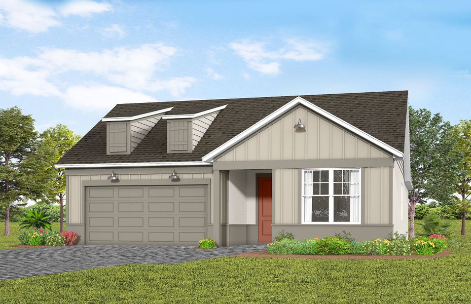 Representative exterior photo of a completed home built from the Prestige by Del Webb in Del Webb Lakehaven, Clermont, FL (Image 14). Representative exterior photo of a completed home built from the Prestige by Del Webb in Del Webb Lakehaven, Clermont, FL (Image 14).