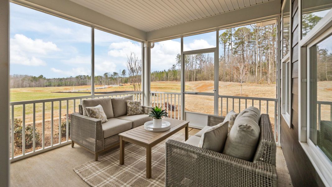 The Stonefield Home Plan in Michaux Garden by DRB Homes in Belmont, NC. - Rear Screened Porch