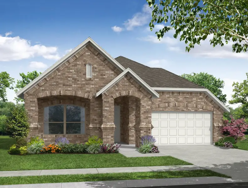 Representative exterior photo of a completed home built from the Cambridge by Impression Homes in Timberbrook, Justin, TX (Image 5). Representative exterior photo of a completed home built from the Cambridge by Impression Homes in Timberbrook, Justin, TX (Image 5).