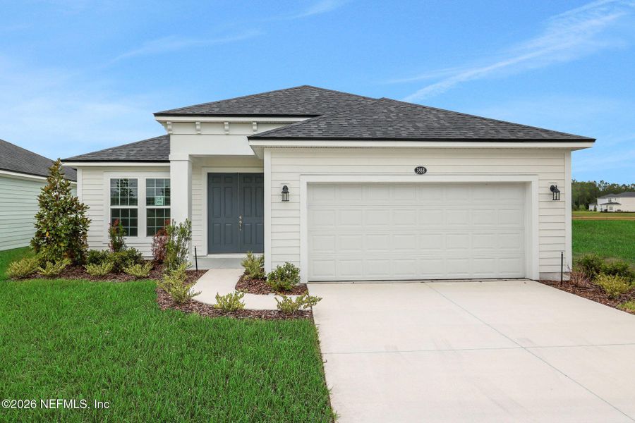 Front exterior of a new home in Amberly, Green Cove Springs, FL, highlighting curb appeal (Image 21). Front exterior of a new home in Amberly, Green Cove Springs, FL, highlighting curb appeal (Image 21).