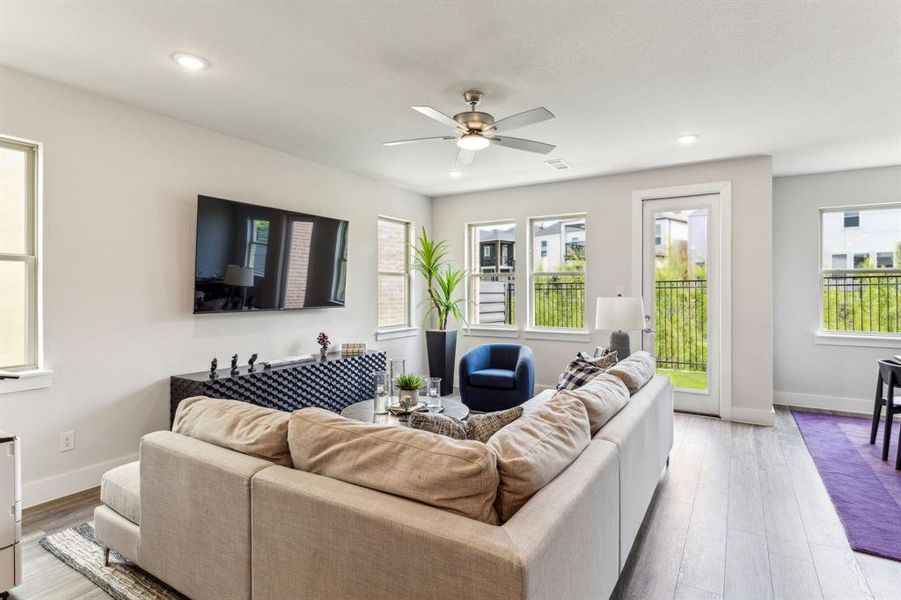 Furnished interior view inside a new home in Merion at Midtown Park, Dallas (Image 9). Furnished interior view inside a new home in Merion at Midtown Park, Dallas (Image 9).