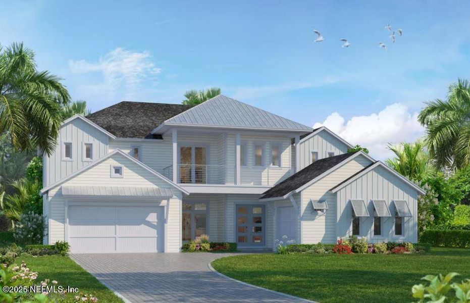 Front exterior of a new home in Coral Ridge, Ponte Vedra, FL, highlighting curb appeal (Image 1). Front exterior of a new home in Coral Ridge, Ponte Vedra, FL, highlighting curb appeal (Image 1).