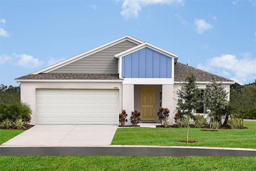 Front exterior of a new home in Scenic Terrace, Haines City, FL, highlighting curb appeal (Image 1). Front exterior of a new home in Scenic Terrace, Haines City, FL, highlighting curb appeal (Image 1).