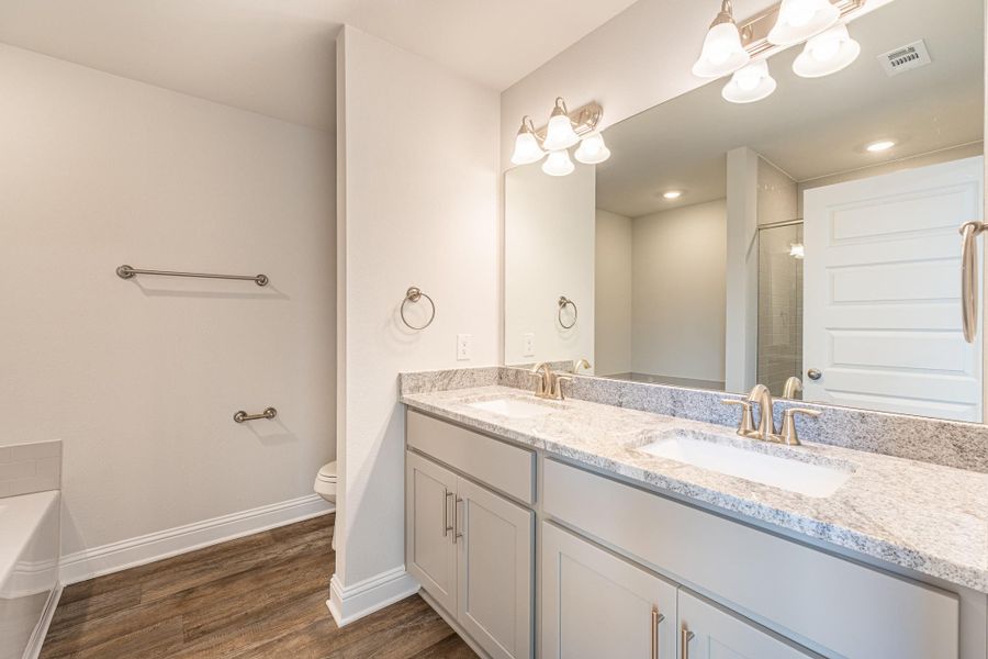 Primary bath with double sinks Primary bath with double sinks