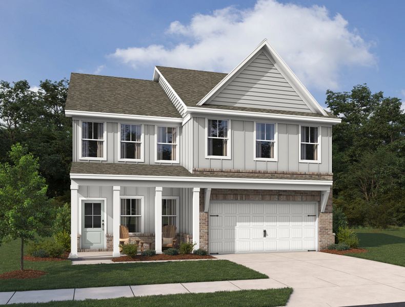Representative exterior photo of a completed home built from the Pembroke by Ashton Woods in Eastlyn Crossing, Flowery Branch, GA (Image 6).