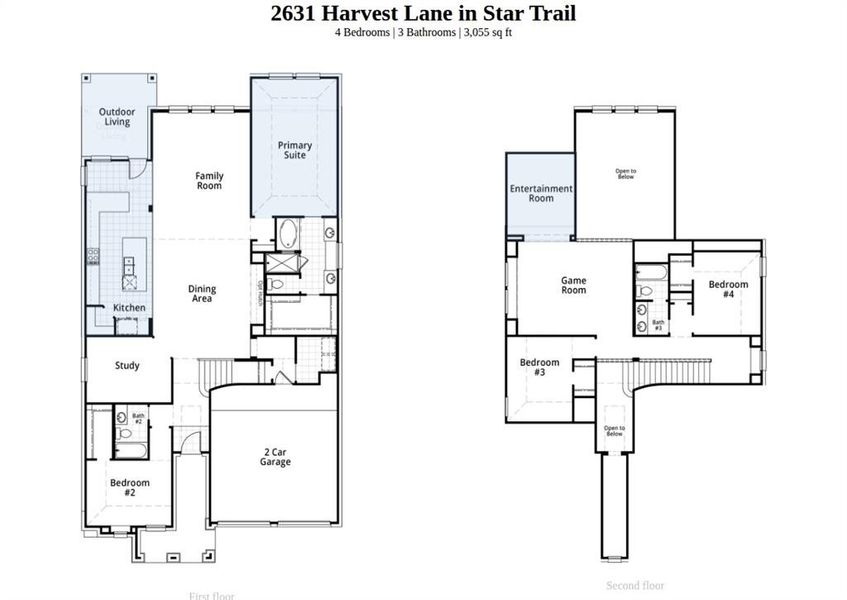 2D floor plan layout of this home in Star Trail, Prosper, TX (Image 2).