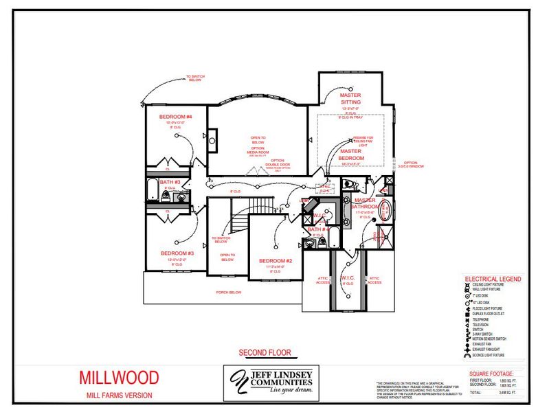 2D floor plan layout for the Millwood F by Jeff Lindsey Communities in Mill Farms, Peachtree City, GA (Image 3).