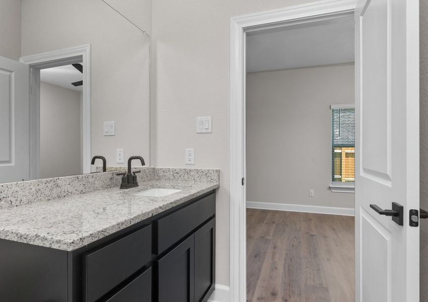 The sprawling vanity gives owners more space for getting ready for the day. The sprawling vanity gives owners more space for getting ready for the day.