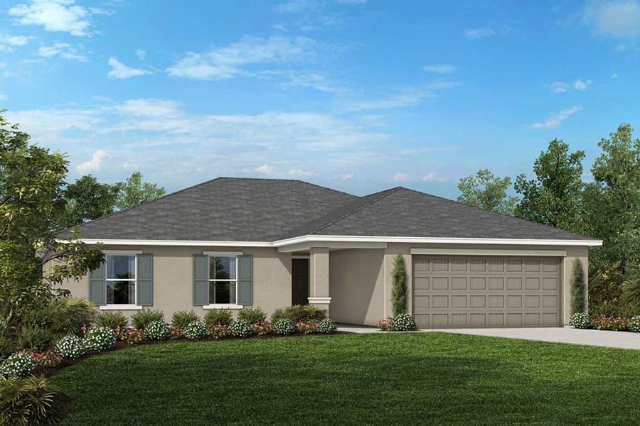 Front exterior of a new home in Coves of Estero Bay, Fort Myers, FL, highlighting curb appeal (Image 1).