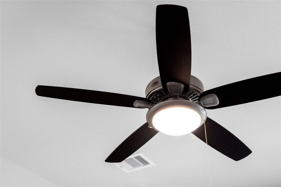 This contemporary ceiling fan will make a room feel up to 4–8 degrees cooler and redistribute rising warm air in the winter.