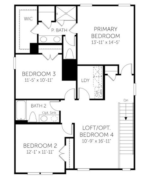 2D floor plan layout for the Pier - Single Family Homes by Dream Finders Homes in Enclave at The Settlement, Simpsonville, SC (Image 3). 2D floor plan layout for the Pier - Single Family Homes by Dream Finders Homes in Enclave at The Settlement, Simpsonville, SC (Image 3).