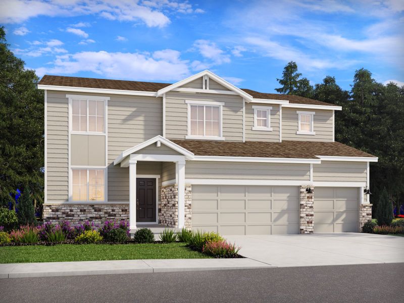 Representative exterior photo of a completed home built from the The Kenosha by Meritage Homes in Paint Brush Hills, Peyton, CO (Image 1).