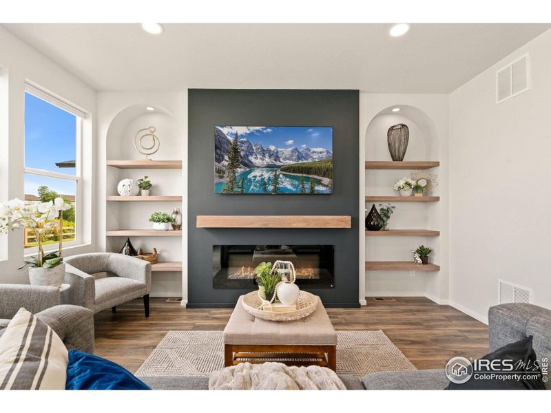 Custom Electric Fireplace and Built in Shelves