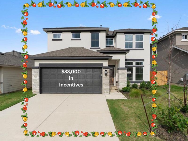 Traditional-style home with stucco siding, stone siding, driveway, and an attached garage Traditional-style home with stucco siding, stone siding, driveway, and an attached garage