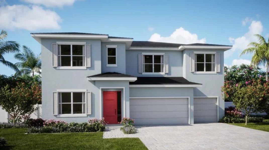 Front exterior of a new home in Arden: The Providence Collection, Loxahatchee, FL, highlighting curb appeal (Image 2).