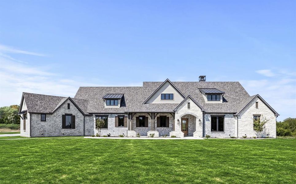 Mixed Metal and Composition Shingle Elevation with Kinney Brick and Texas Limestone