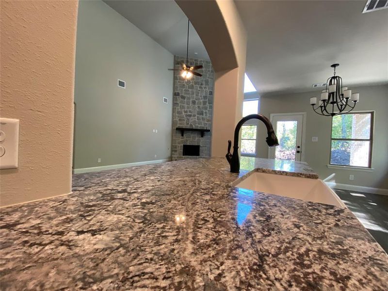 Gorgeous Bianco Antico granite countertops throughout the home