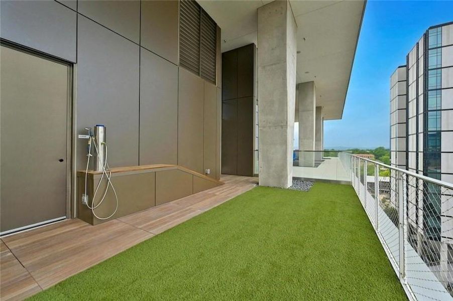 Exterior details and patio area of a home in The Linden Residences, Austin (Image 1). Exterior details and patio area of a home in The Linden Residences, Austin (Image 1).
