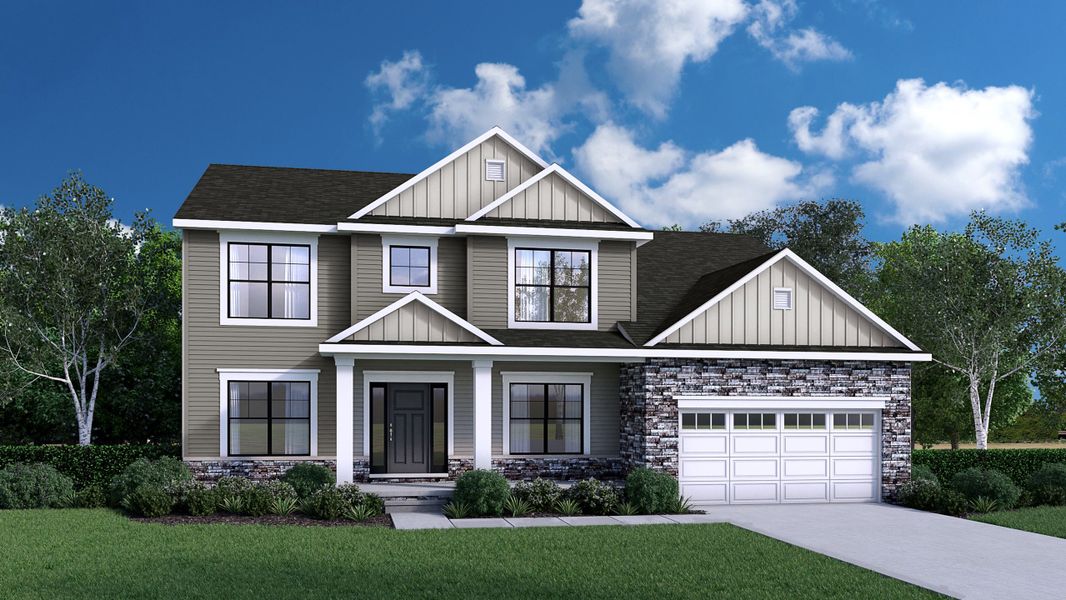 Representative exterior photo of a completed home built from the The Hawthorne by Forbes Capretto Homes in Cannon Woods, Clarence, NY (Image 11).